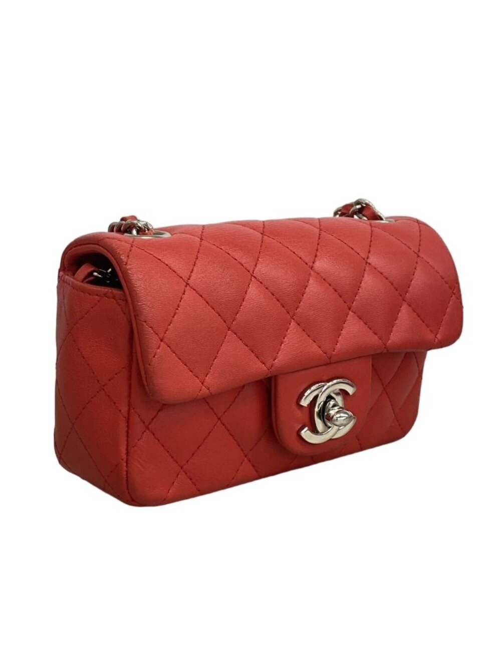 Chanel Shoulder Bag Mini Quilted Lambskin Red Silver - Picture 2 of 9